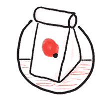 Drawing of bag with period icon.